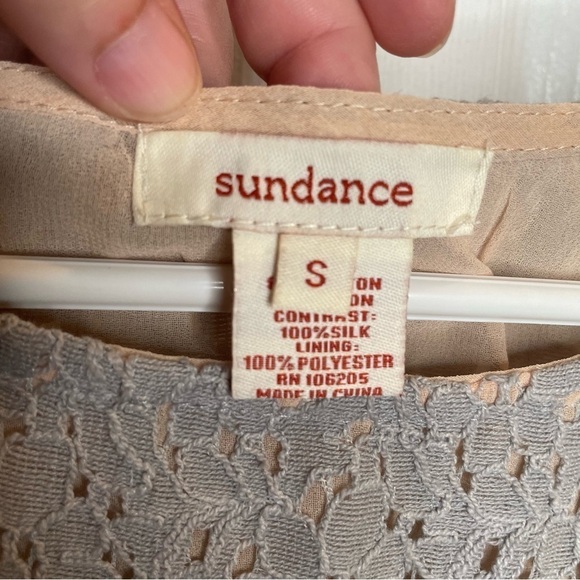 Sundance Mixed Media Lace Art Nouveau Silk Sleeve Crocheted Hem Blouse S - Picture 10 of 12